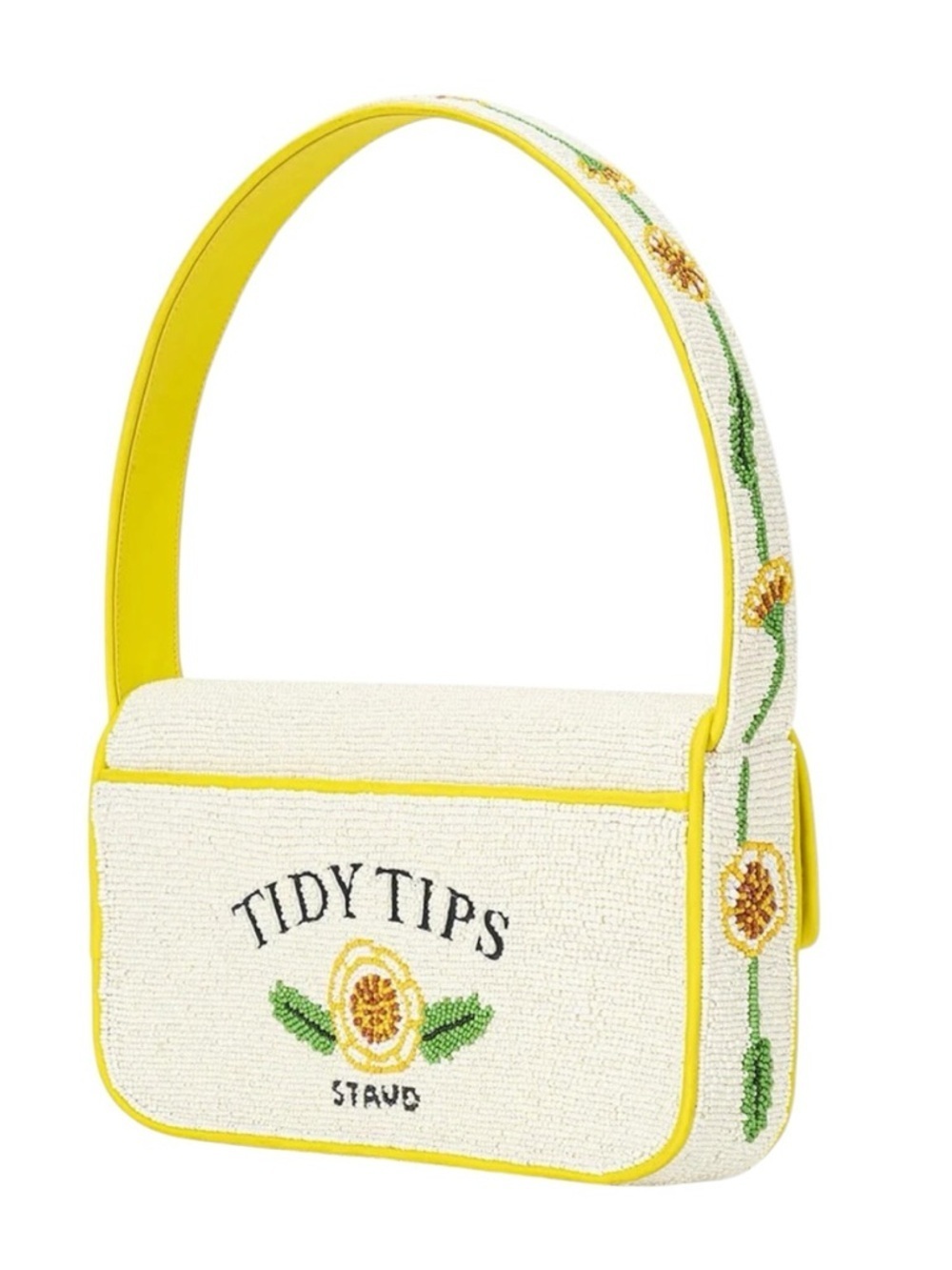 STAUD Tommy Bag Seed Shop Beaded Yellow Floral Shoulder Bag NWT - Picture 3 of 12
